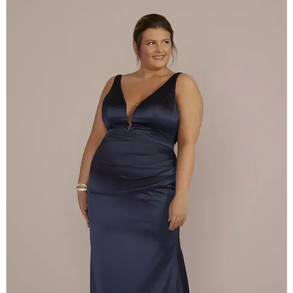 David's Bridal Blue Backless Slip Dress for Wedding Guest - Picture 2 of 2